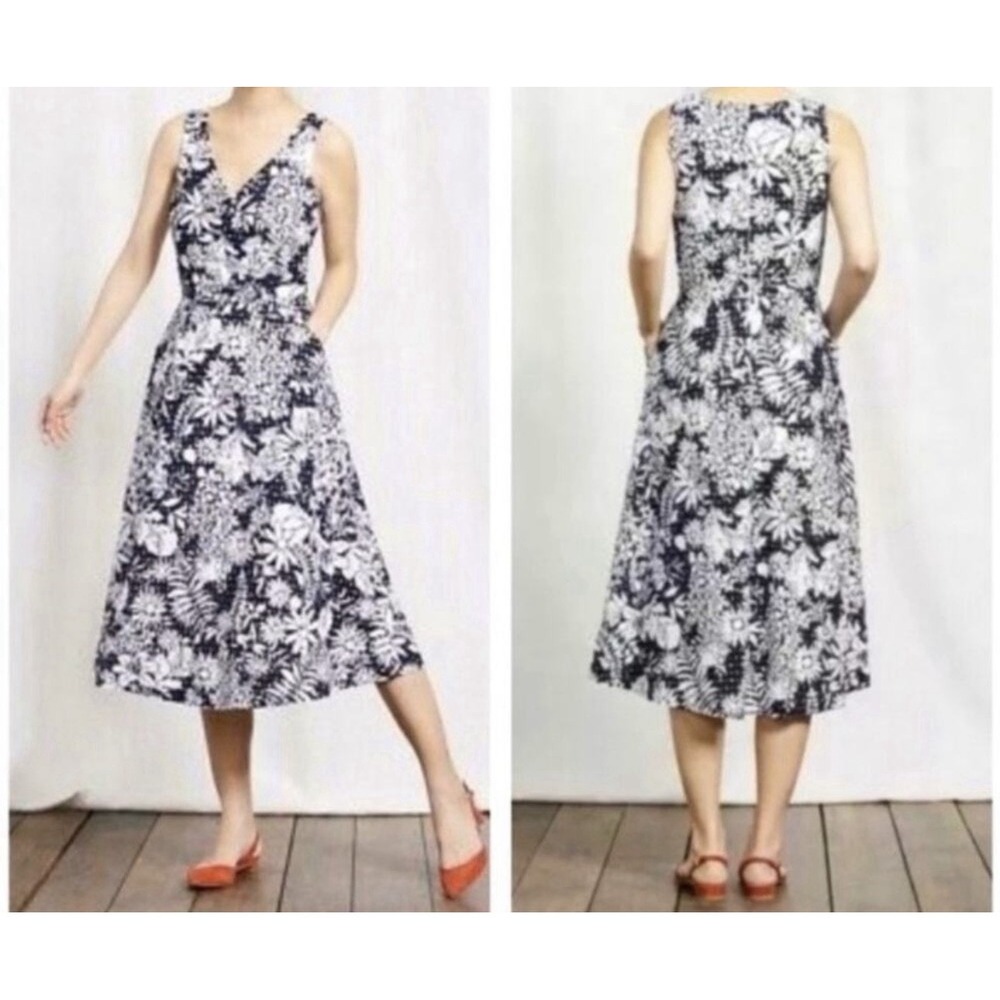Boden Vanda Broderie A-Line Midi Dress‎ Women's 8 Floral Pleated Side Pockets